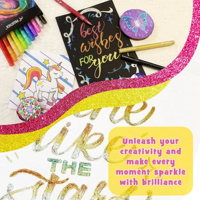 Alt view image 4 of 7 - 12 Colors Glitter Markers, 0.7mm Extra Fine Tip Sparkling Acrylic Paint Pens for Crafts, Adult Coloring, and DIY Projects on Paper, Rock, Wood, Glass and Fabric | Extra Fine Tip Creates Precise Lines