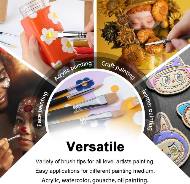 Alt view image 2 of 7 - Transon Paint Brush Set 6pcs Art Painting Flexible Bristle for Acrylic Watercolor Gouache Oil Leather Canvas and Face Painting