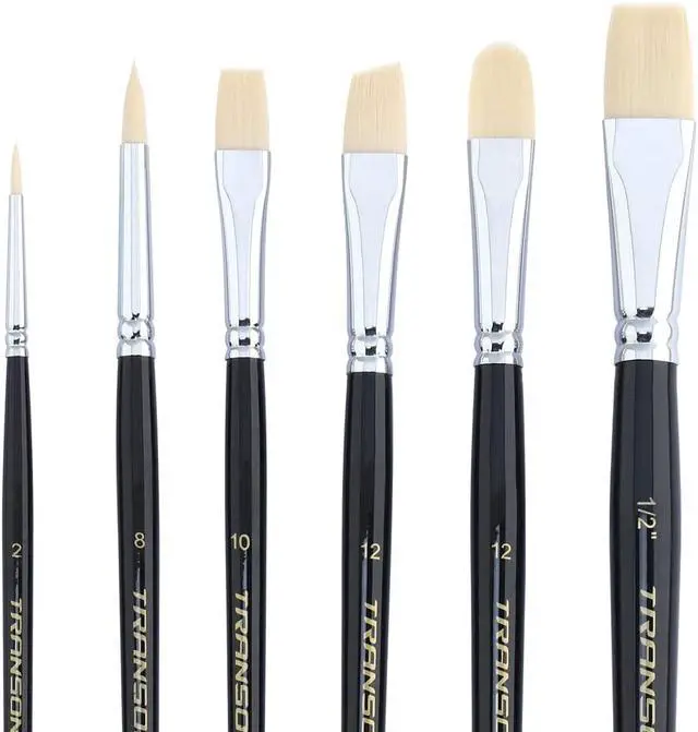 Alt view image 3 of 7 - Transon Paint Brush Set 6pcs Art Painting Flexible Bristle for Acrylic Watercolor Gouache Oil Leather Canvas and Face Painting