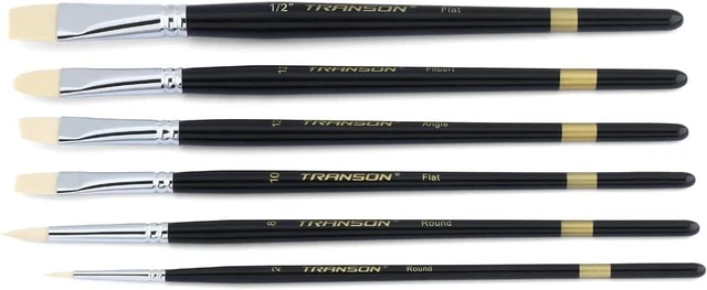 Alt view image 6 of 7 - Transon Paint Brush Set 6pcs Art Painting Flexible Bristle for Acrylic Watercolor Gouache Oil Leather Canvas and Face Painting