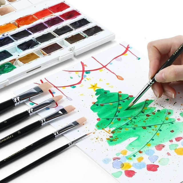 Alt view image 5 of 7 - Transon Paint Brush Set 6pcs Art Painting Flexible Bristle for Acrylic Watercolor Gouache Oil Leather Canvas and Face Painting