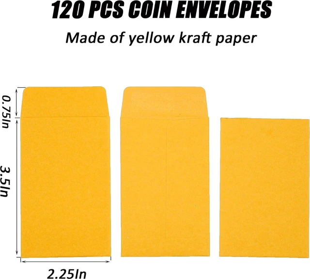 Alt view image 2 of 5 - 1 120 Pcs Small Coin Envelopes 2.25" x 3.5" with Gummed Flap, Yellow Kraft Mini Envelopes for Storing Keys, Stamps, Seeds, Tips and Small Items (120)