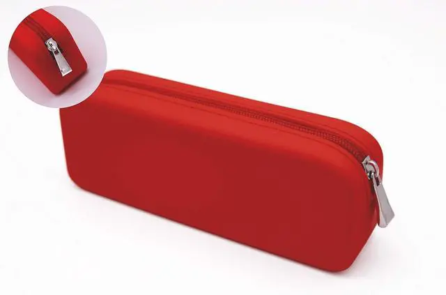 Alt view image 2 of 5 - Silicone Pen Pencil Bag case with Zipper, Water Leak Resistant,Toiletry Essentials Holder, Cosmetic Pouch Organizer Drop kit for Personal Items,School,Gift,Kid,Teen, Student, Red