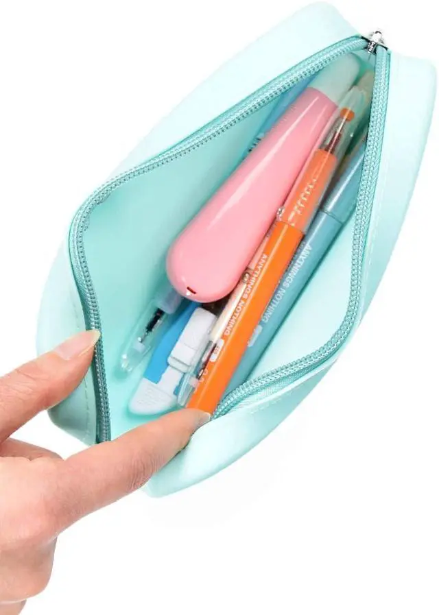 Alt view image 4 of 5 - Silicone Pen Pencil Bag case with Zipper, Water Leak Resistant,Toiletry Essentials Holder, Cosmetic Pouch Organizer Drop kit for Personal Items,School,Gift,Kid,Teen, Student, Red