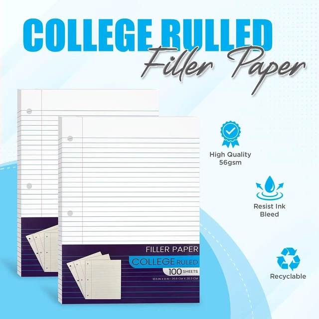 Alt view image 2 of 5 - Notebook Paper College Ruled, Loose Leaf Paper for 3 Ring Binders - 10.5' X 8", for Students, School Classroom - 100 Sheets/Pack (2 Pack)