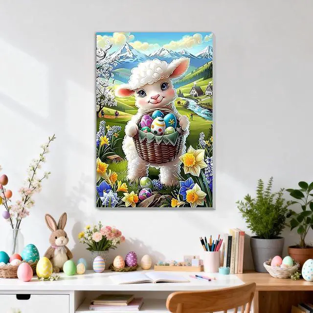 Alt view image 2 of 7 - Framed Paint by Numbers Kit for Adults, Cute Lamb DIY Paint by Number Kits on Canvas, Easy Animal Painting by Numbers for Home Wall Decor Gift 8x12 Inch