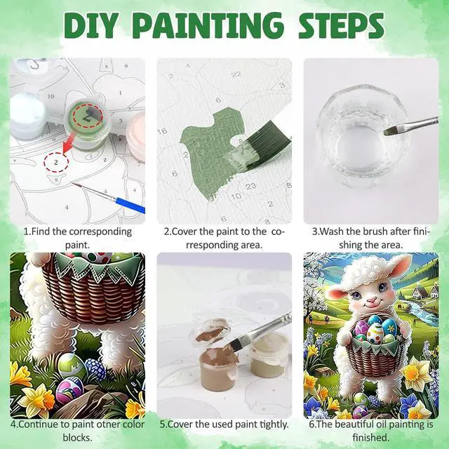 Alt view image 7 of 7 - Framed Paint by Numbers Kit for Adults, Cute Lamb DIY Paint by Number Kits on Canvas, Easy Animal Painting by Numbers for Home Wall Decor Gift 8x12 Inch