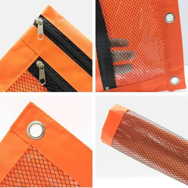 Alt view image 5 of 7 - Pencil Pouch for 3 Ring Binder, Heavy Duty Canvas Dual Zipper Pen Bag with Clear Window, Smooth Metal Zipper, Fit Standard 3-Ring Binders for School Office Travel Supplies (Orange)