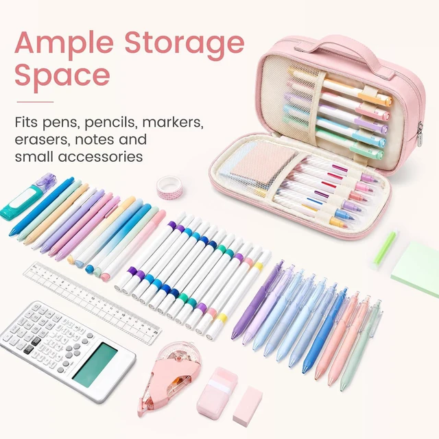 Alt view image 5 of 7 - Pencil Case for Girls, Cute Large Capacity Pencil Pouch Pen Bag, Pink | Cute Aesthetic Multi-Compartment Pencil Box Stationery Organizer with Zipper, Portable Back to School Supplies