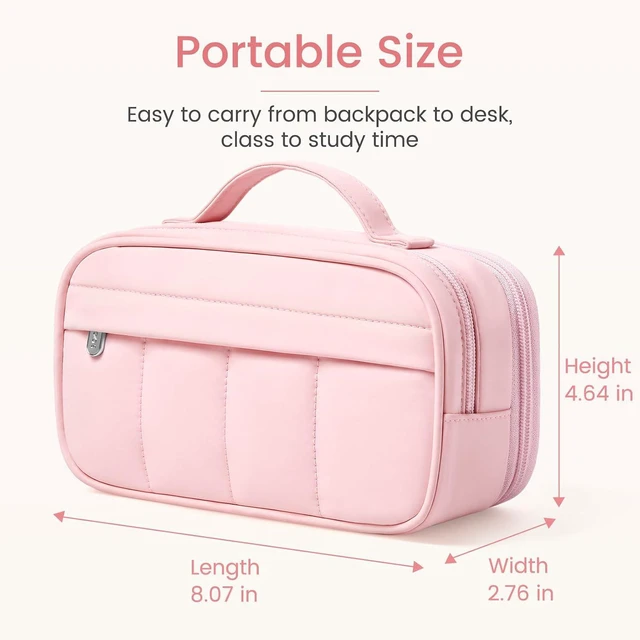 Alt view image 6 of 7 - Pencil Case for Girls, Cute Large Capacity Pencil Pouch Pen Bag, Pink | Cute Aesthetic Multi-Compartment Pencil Box Stationery Organizer with Zipper, Portable Back to School Supplies