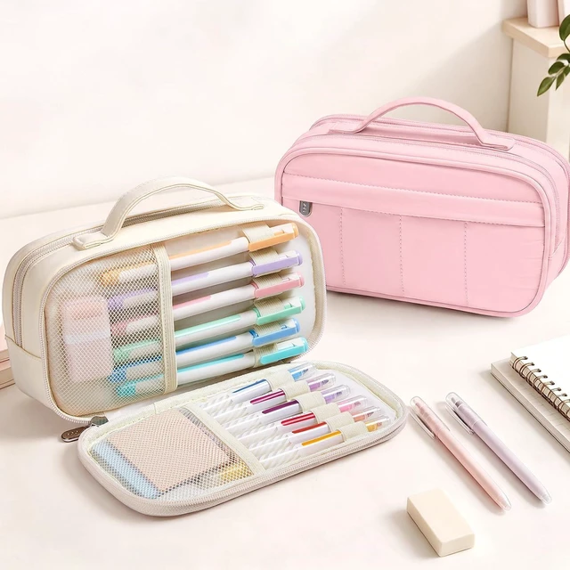 Alt view image 7 of 7 - Pencil Case for Girls, Cute Large Capacity Pencil Pouch Pen Bag, Pink | Cute Aesthetic Multi-Compartment Pencil Box Stationery Organizer with Zipper, Portable Back to School Supplies