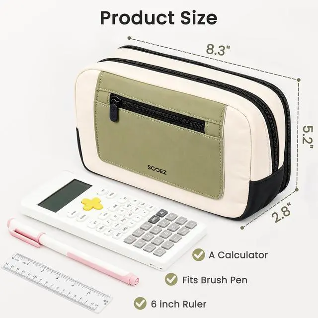 Alt view image 6 of 7 - Pencil Case, Pencil Pouch Large Capacity, Pen Bag Storage Organizer | Clean Two-Tone Design, Multiple Compartments, Versatile Storage, Smooth Durable Zippers, Water-Resistant Fabric, Stable Base