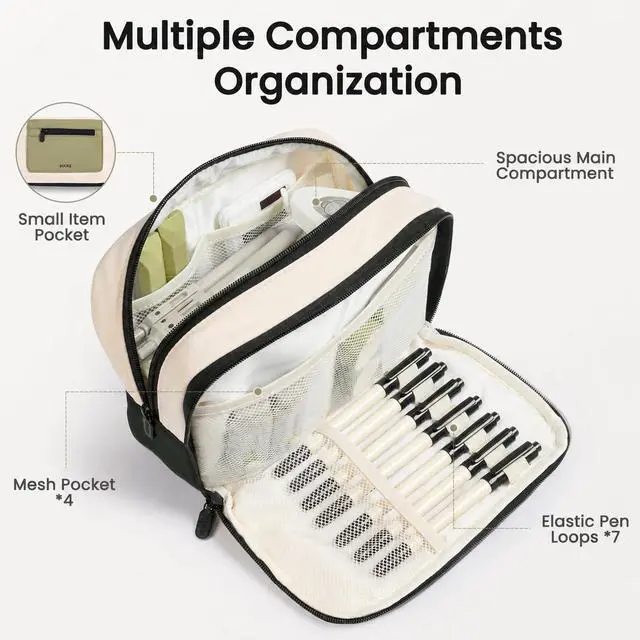 Alt view image 4 of 7 - Pencil Case, Pencil Pouch Large Capacity, Pen Bag Storage Organizer | Clean Two-Tone Design, Multiple Compartments, Versatile Storage, Smooth Durable Zippers, Water-Resistant Fabric, Stable Base