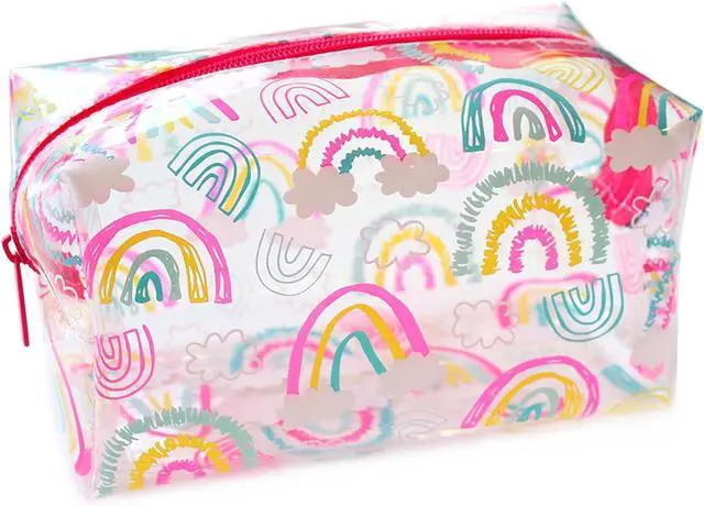 Main image of Fashion Stationery Rainbow Pencil Case for Girls, Clear Pink, Large