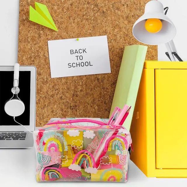 Alt view image 2 of 7 - Fashion Stationery Rainbow Pencil Case for Girls, Clear Pink, Large
