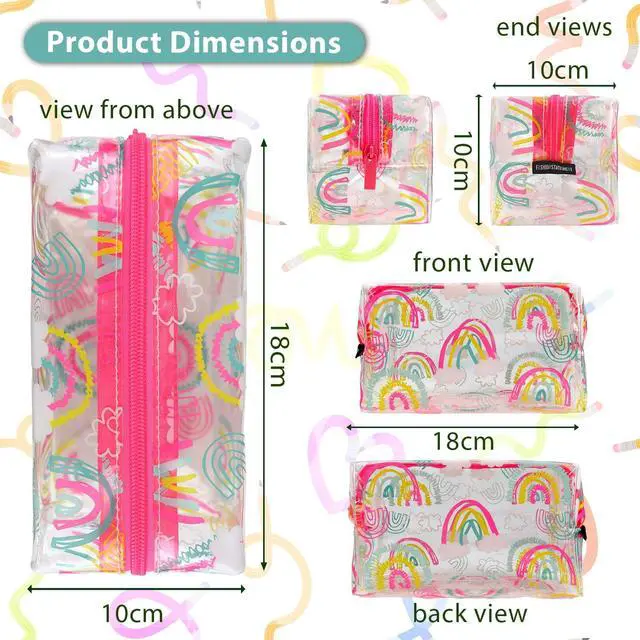 Alt view image 3 of 7 - Fashion Stationery Rainbow Pencil Case for Girls, Clear Pink, Large