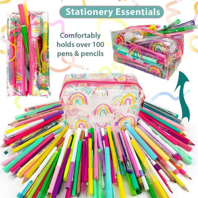Alt view image 5 of 7 - Fashion Stationery Rainbow Pencil Case for Girls, Clear Pink, Large