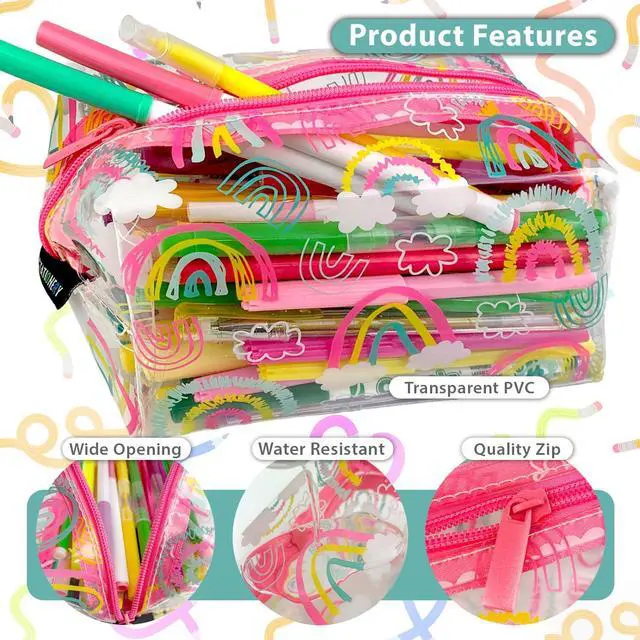 Alt view image 4 of 7 - Fashion Stationery Rainbow Pencil Case for Girls, Clear Pink, Large