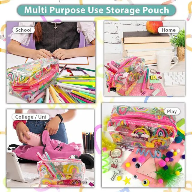 Alt view image 6 of 7 - Fashion Stationery Rainbow Pencil Case for Girls, Clear Pink, Large