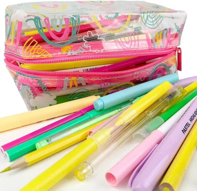Alt view image 7 of 7 - Fashion Stationery Rainbow Pencil Case for Girls, Clear Pink, Large