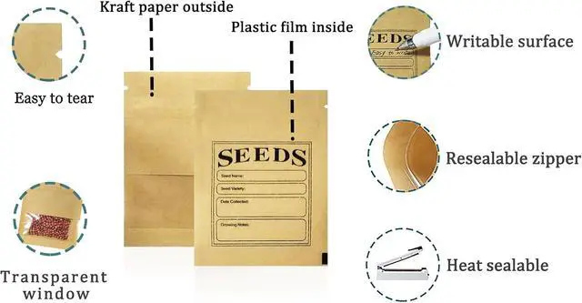 Alt view image 2 of 5 - Resealable Seeds Envelopes Kraft Paper Window Bags 100Pcs 2.7x3.7inch | Small Paper Seeds Packets Resealable with Preprinted Seed Collecting Template for Garden Flower Plants Vegetable Seed Packing