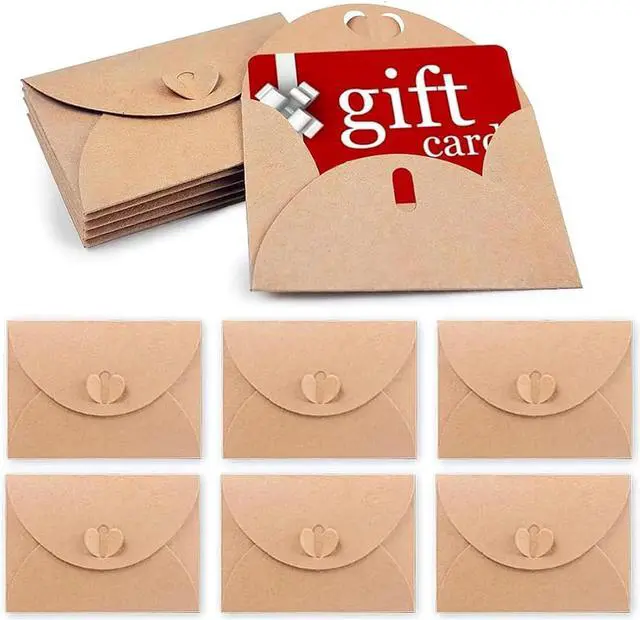 Main image of 100 PCS Mini Gift Card Envelopes, 4X2.8 inch Gift Card Holders | Heart Clasp, Wedding, Birthday, Baby Shower, Business Cards