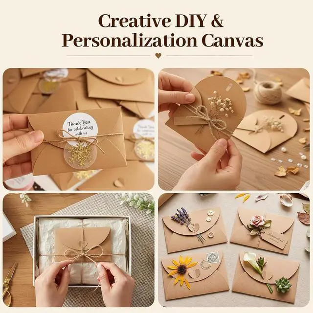 Alt view image 5 of 6 - 100 PCS Mini Gift Card Envelopes, 4X2.8 inch Gift Card Holders | Heart Clasp, Wedding, Birthday, Baby Shower, Business Cards