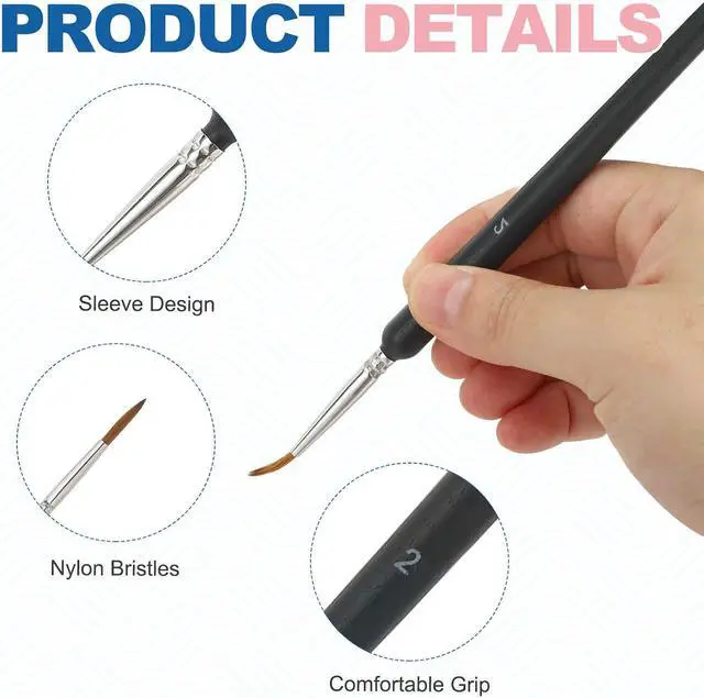 Alt view image 3 of 7 - 5 Pcs Detail Paint Brushes Set, 12mm Fine Pointed Tip Miniature Paint Brushes for Acrylic Painting Oil Watercolor(2), Black