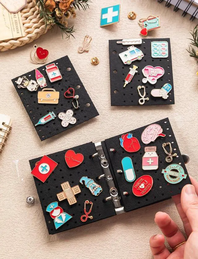 Alt view image 5 of 7 - 2Pcs Mini Enamel Pin Display Book Portable Pin Trading Book Organizer Case | Mini Pin Board with Protective Pages, Compact Pin Holder Binder for Displaying Badges, Brooches, Jewelry Collections
