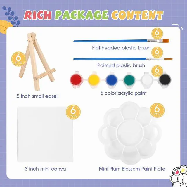 Alt view image 2 of 7 - 6 Set Mini Acrylic Paint Kit, Mini Stretched Canvas with Easel | Acrylic Paint Strips, Paint Palettes, Painting Brushes, Mini Canvas and Easel Set for Kids Artists Beginner, Gift