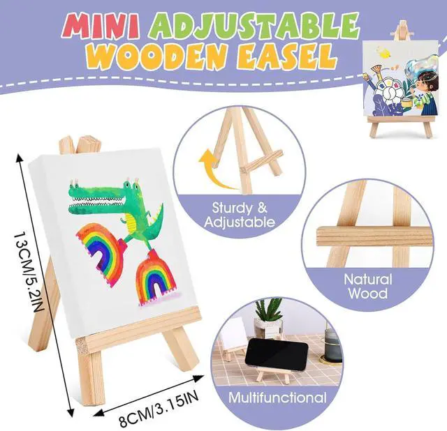 Alt view image 3 of 7 - 6 Set Mini Acrylic Paint Kit, Mini Stretched Canvas with Easel | Acrylic Paint Strips, Paint Palettes, Painting Brushes, Mini Canvas and Easel Set for Kids Artists Beginner, Gift