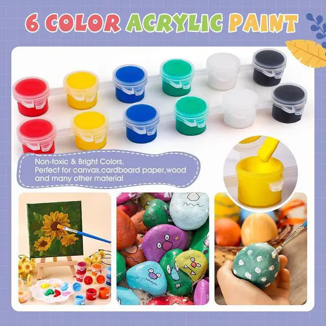 Alt view image 5 of 7 - 6 Set Mini Acrylic Paint Kit, Mini Stretched Canvas with Easel | Acrylic Paint Strips, Paint Palettes, Painting Brushes, Mini Canvas and Easel Set for Kids Artists Beginner, Gift