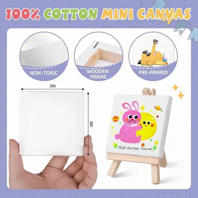 Alt view image 4 of 7 - 6 Set Mini Acrylic Paint Kit, Mini Stretched Canvas with Easel | Acrylic Paint Strips, Paint Palettes, Painting Brushes, Mini Canvas and Easel Set for Kids Artists Beginner, Gift