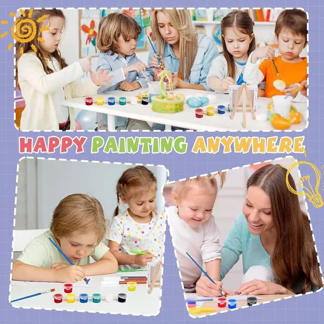 Alt view image 7 of 7 - 6 Set Mini Acrylic Paint Kit, Mini Stretched Canvas with Easel | Acrylic Paint Strips, Paint Palettes, Painting Brushes, Mini Canvas and Easel Set for Kids Artists Beginner, Gift