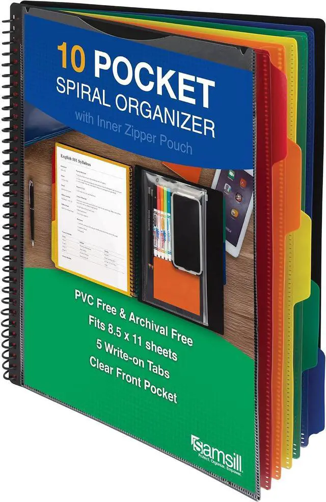 Main image of Spiral Folder Organizer - 5 Dividers & 10 Pockets with Zipper Pouch, Multi Pocket Color Cordinated Folder Binder with Customizable Tabs, Document Organizer (Basic)