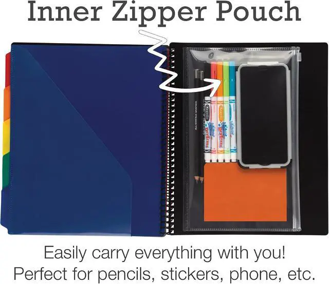 Alt view image 5 of 7 - Spiral Folder Organizer - 5 Dividers & 10 Pockets with Zipper Pouch, Multi Pocket Color Cordinated Folder Binder with Customizable Tabs, Document Organizer (Basic)