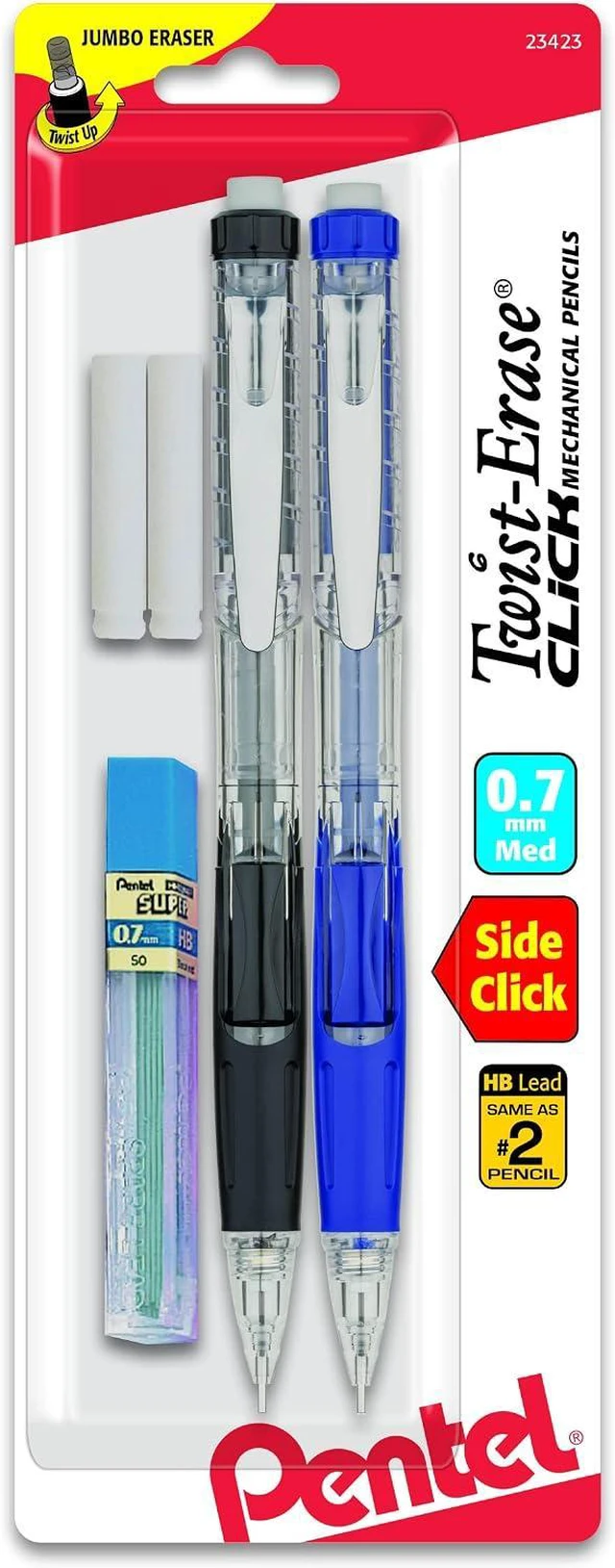 Main image of Twist Erase Click Automatic Pencil with 2 Eraser Refills and Lead, 0.7mm, Assorted Barrels, Color May Vary, 2 Pack (PD277TLEBP2)