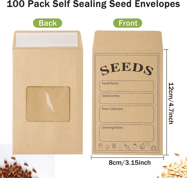 Alt view image 2 of 7 - 100 PCS Seed Packets Clear Envelopes, Self Sealing Kraft Bags 3.15x 4.72, Seed Storage Organizer Mini Envelopes with Preprinted Collecting Template for Flower Vegetable Seed Collection(A style)