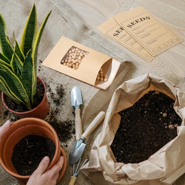 Alt view image 6 of 7 - 100 PCS Seed Packets Clear Envelopes, Self Sealing Kraft Bags 3.15x 4.72, Seed Storage Organizer Mini Envelopes with Preprinted Collecting Template for Flower Vegetable Seed Collection(A style)