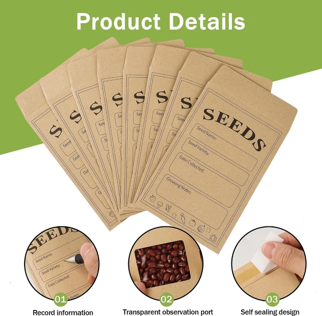 Alt view image 3 of 7 - 100 PCS Seed Packets Clear Envelopes, Self Sealing Kraft Bags 3.15x 4.72, Seed Storage Organizer Mini Envelopes with Preprinted Collecting Template for Flower Vegetable Seed Collection(A style)