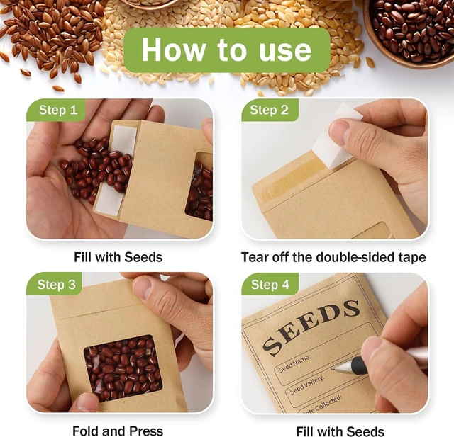 Alt view image 4 of 7 - 100 PCS Seed Packets Clear Envelopes, Self Sealing Kraft Bags 3.15x 4.72, Seed Storage Organizer Mini Envelopes with Preprinted Collecting Template for Flower Vegetable Seed Collection(A style)