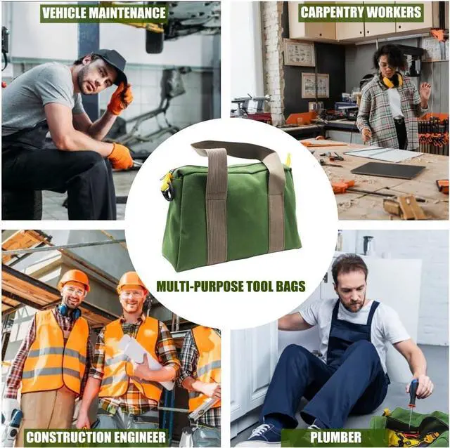 Alt view image 6 of 7 - 14 Inch Wide Mouth Tool Bag, Heavy Duty Canvas Tool Storage Bag, Large Capacity Handbag, Multi-function Tool Organizer Tote Bag for Storage Wrenches Pliers (Green, 14 Inch)
