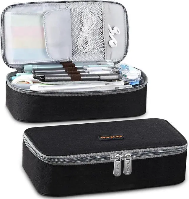 Main image of Capacious Pencil Case Marker Holder Pouch Desk Organizer Big Pencil Bag with Zipper Large Storage Box for College Middle School Office Supplies Stationery - Black