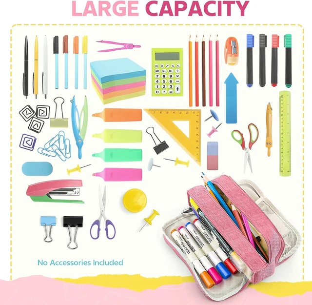 Alt view image 5 of 7 - Large Capacity Pencil Case Pencil Pouch Pen Bag with 3 Compartment Stationery Organizer with Zipper, School Supplies Organizer for Teen Adults (Pink)
