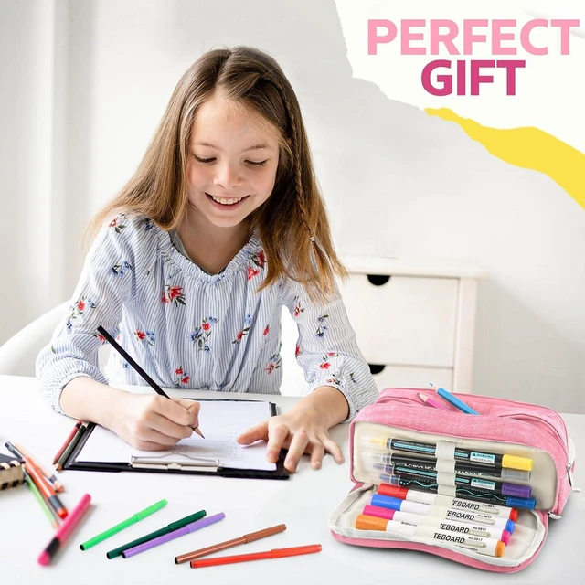 Alt view image 6 of 7 - Large Capacity Pencil Case Pencil Pouch Pen Bag with 3 Compartment Stationery Organizer with Zipper, School Supplies Organizer for Teen Adults (Pink)