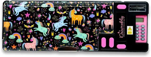 Alt view image 2 of 7 - Unicorn Pop-Up Pencil Case with Calculator for Girls | Multifunction Pencil Box with Sharpener, Pen Slots, Mini Drawer & 2 Magnetic Compartments - Back-to-School Kids Gift