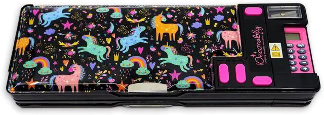 Alt view image 3 of 7 - Unicorn Pop-Up Pencil Case with Calculator for Girls | Multifunction Pencil Box with Sharpener, Pen Slots, Mini Drawer & 2 Magnetic Compartments - Back-to-School Kids Gift