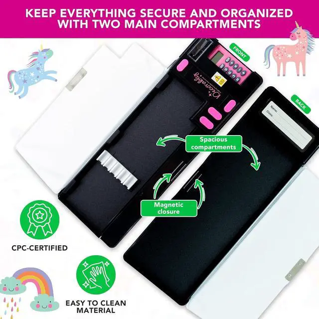 Alt view image 5 of 7 - Unicorn Pop-Up Pencil Case with Calculator for Girls | Multifunction Pencil Box with Sharpener, Pen Slots, Mini Drawer & 2 Magnetic Compartments - Back-to-School Kids Gift