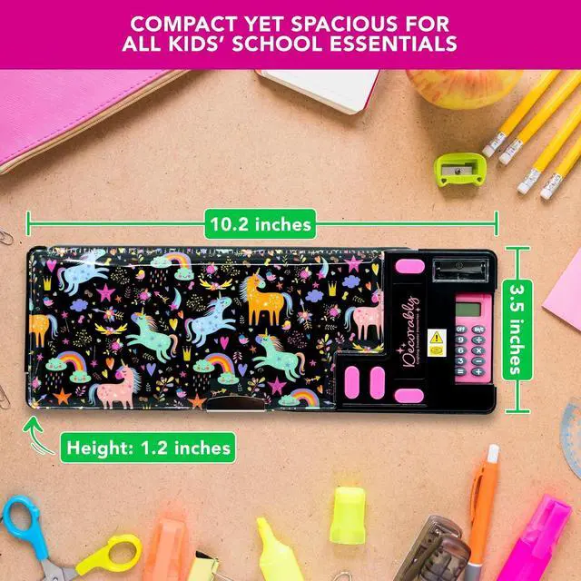 Alt view image 6 of 7 - Unicorn Pop-Up Pencil Case with Calculator for Girls | Multifunction Pencil Box with Sharpener, Pen Slots, Mini Drawer & 2 Magnetic Compartments - Back-to-School Kids Gift