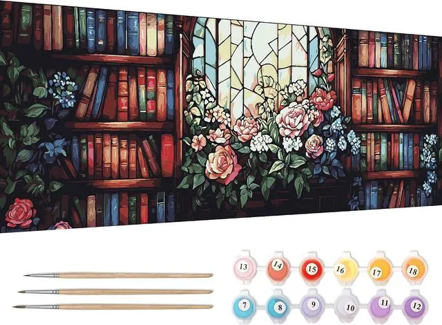 Main image of Large Paint by Numbers Kit for Adults Flowers - 30x80cm/12x31.5inch Canvas, Landscapes Paint by Number - Acrylic Paint Set - Relaxing DIY Art for Beginners & Experts - Home Wall Decoration